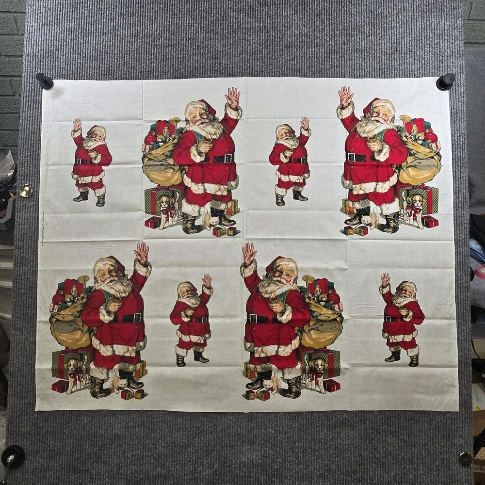 Vintage Wamsutta Hallmark Santa Claus Fabric Panel Christmas Applique Cotton